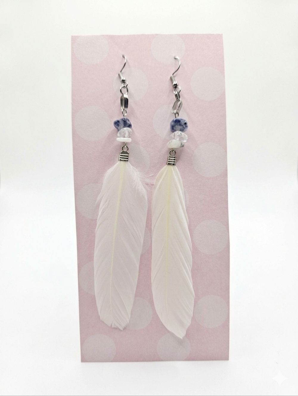 White Feather Dangle Earrings - Bohemian, Western, Festival - Picture 4 of 5